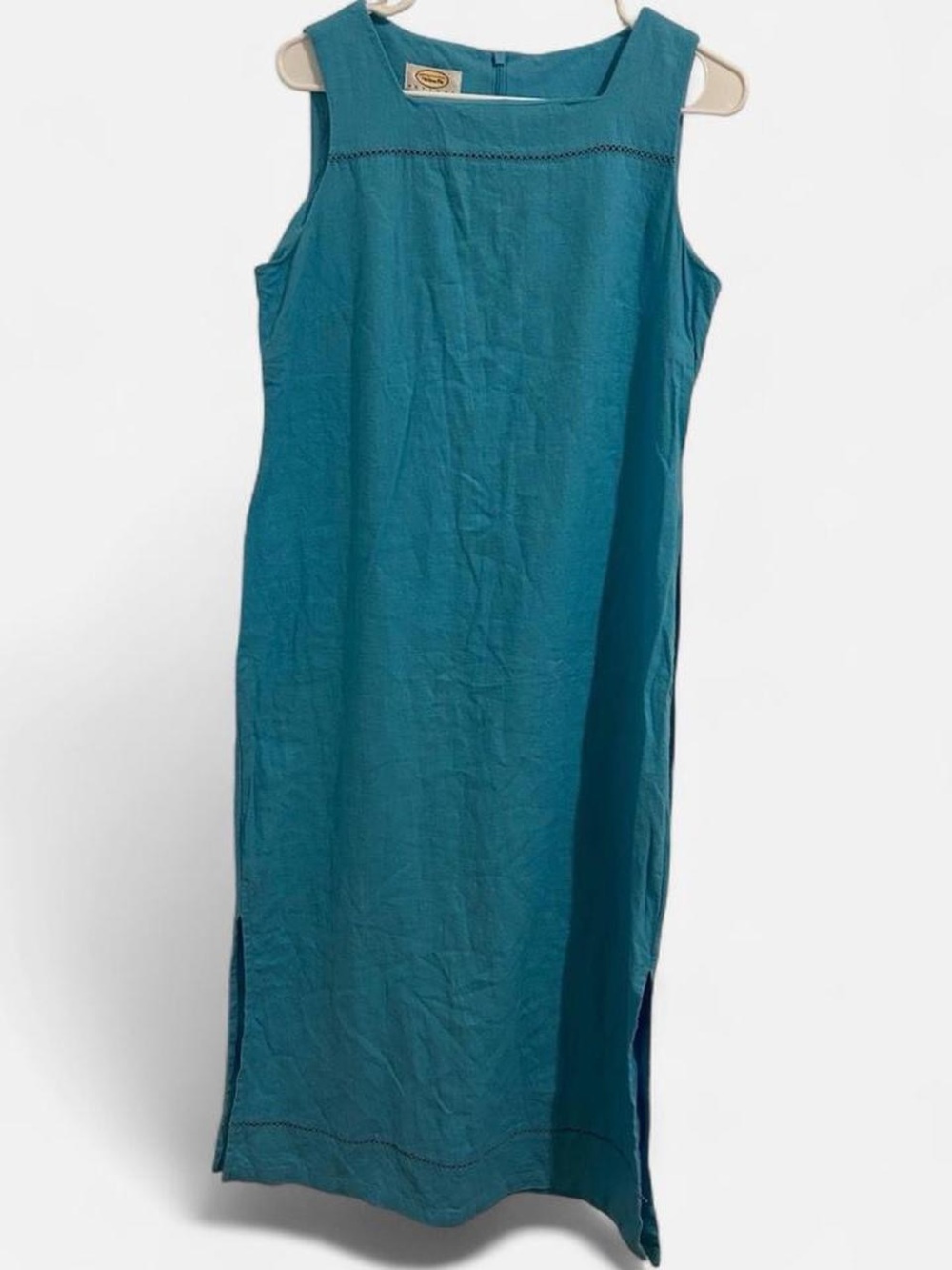 Sleeveless Linen Teal Maxi Dress With Side Slits (Size M)